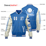 Custom Blue White Letterman Varsity Jacket Personalized Embroidery Printing