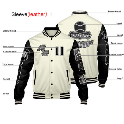 Custom Black White Letterman Varsity Jacket Personalized Embroidery Printing