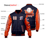 Custom Navy Orange Letterman Varsity Jacket Personalized Embroidery Printing
