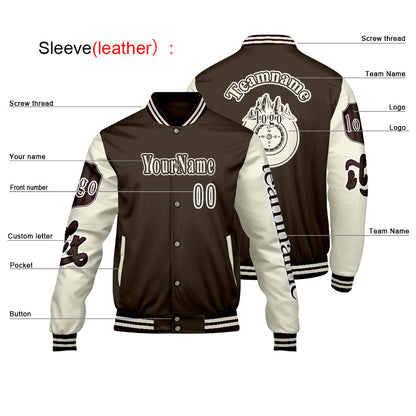 Custom Brown White Letterman Varsity Jacket Personalized Embroidery Printing