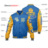 Custom Blue Yellow Letterman Varsity Jacket Personalized Embroidery Printing