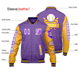 Custom Purple Yellow Letterman Varsity Jacket Personalized Embroidery Printing