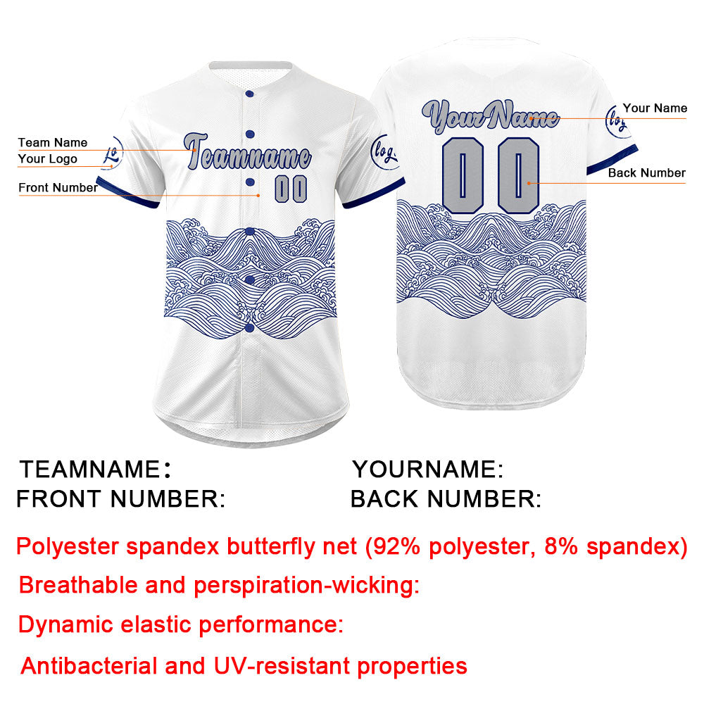 Custom White Blue Baseball Jersey Personalized Gradient Team Uniforms Shirt with Name Number