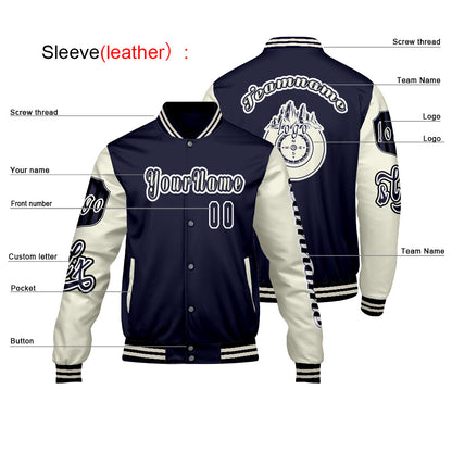 Custom Navy White Letterman Varsity Jacket Personalized Embroidery Printing