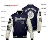 Custom Navy White Letterman Varsity Jacket Personalized Embroidery Printing