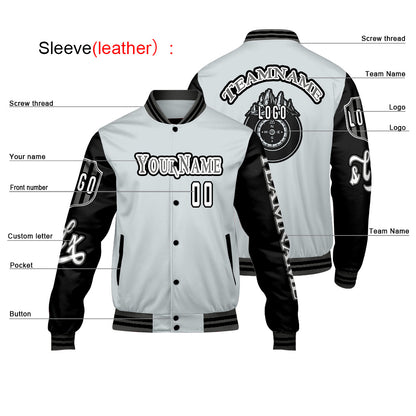Custom Grey Black Letterman Varsity Jacket Personalized Embroidery Printing