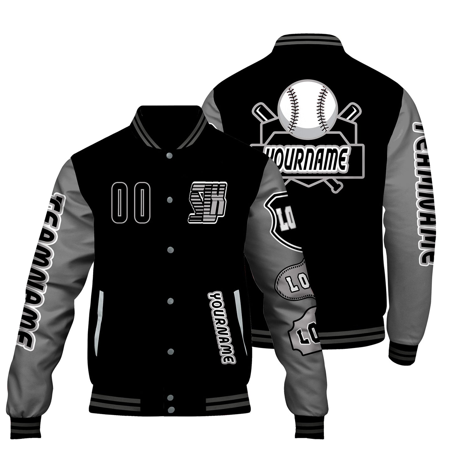 Custom Black Grey Letterman Varsity Jacket Personalized Embroidery Printing