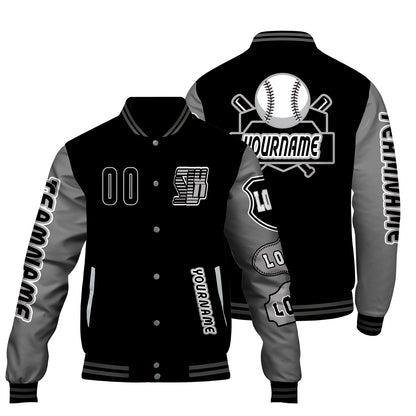 Custom Black Grey Letterman Varsity Jacket Personalized Embroidery Printing