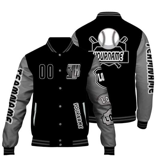 Custom Black Grey Letterman Varsity Jacket Personalized Embroidery Printing