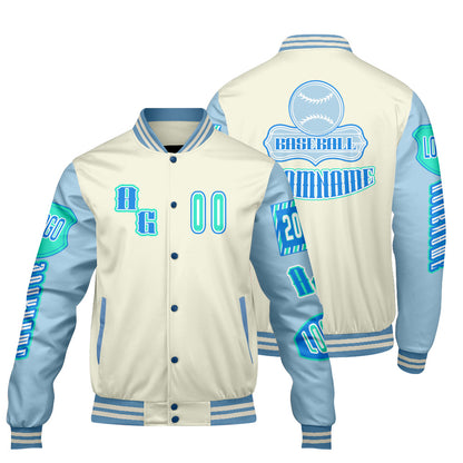 Custom Blue Green Letterman Varsity Jacket Personalized Embroidery Printing
