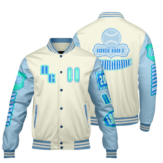 Custom Blue Green Letterman Varsity Jacket Personalized Embroidery Printing