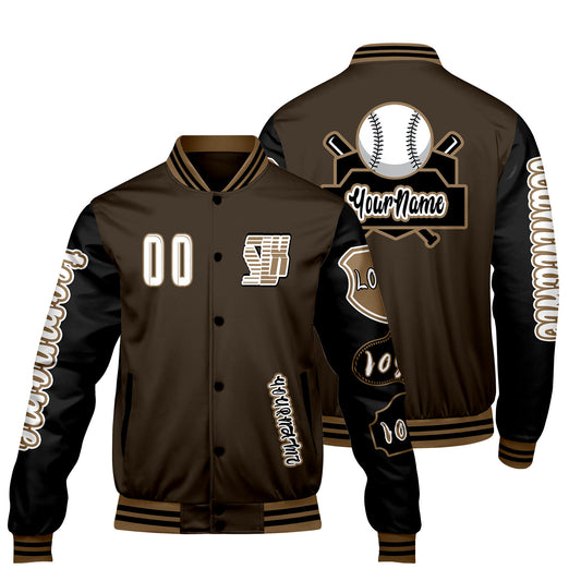 Custom Brown Black Letterman Varsity Jacket Personalized Embroidery Printing