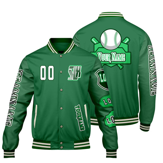 Custom Green Letterman Varsity Jacket Personalized Embroidery Printing