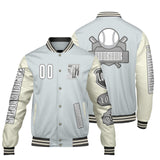 Custom Grey White Letterman Varsity Jacket Personalized Embroidery Printing