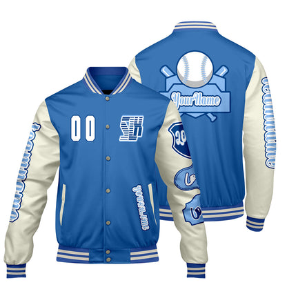 Custom Blue White Letterman Varsity Jacket Personalized Embroidery Printing