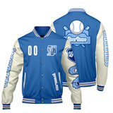 Custom Blue White Letterman Varsity Jacket Personalized Embroidery Printing