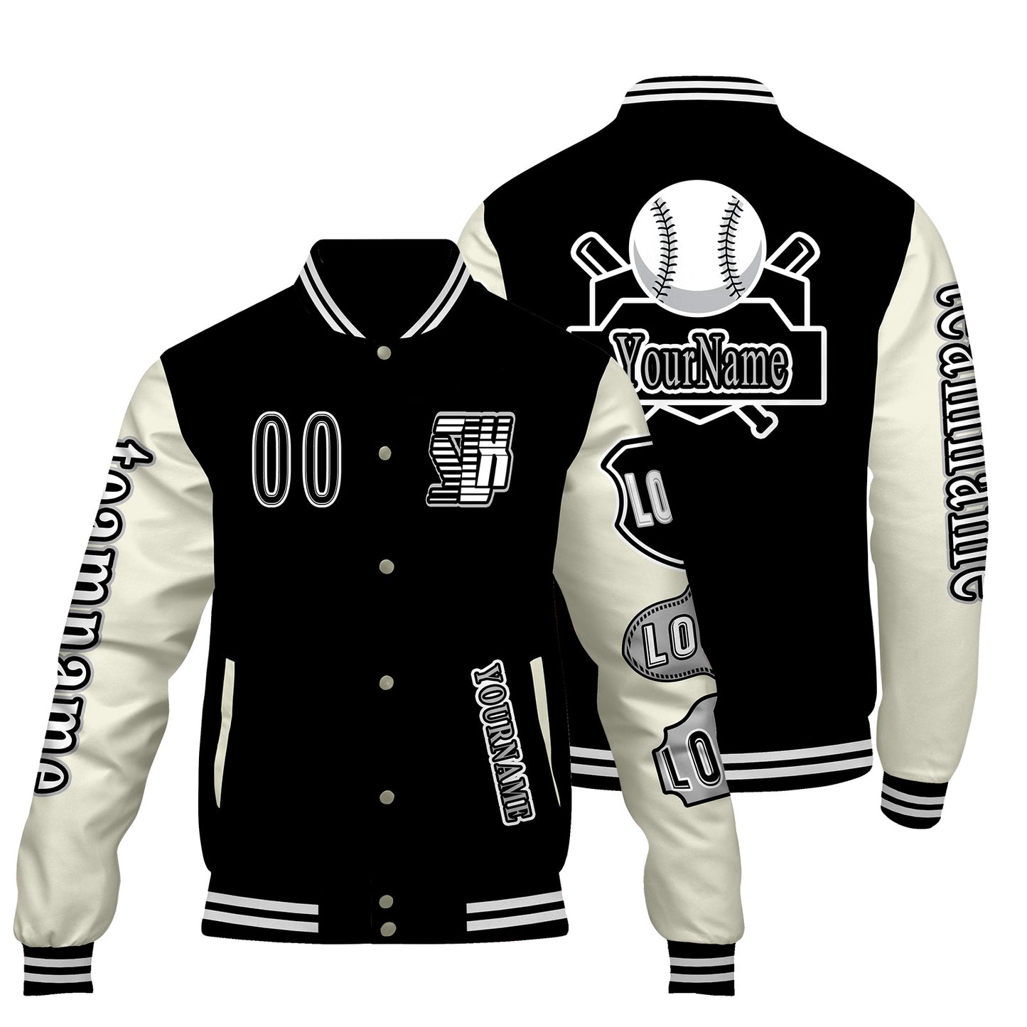 Custom Black White Letterman Varsity Jacket Personalized Embroidery Printing