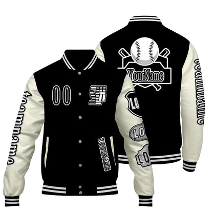 Custom Black White Letterman Varsity Jacket Personalized Embroidery Printing