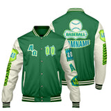 Custom Green Cyan Letterman Varsity Jacket Personalized Embroidery Printing