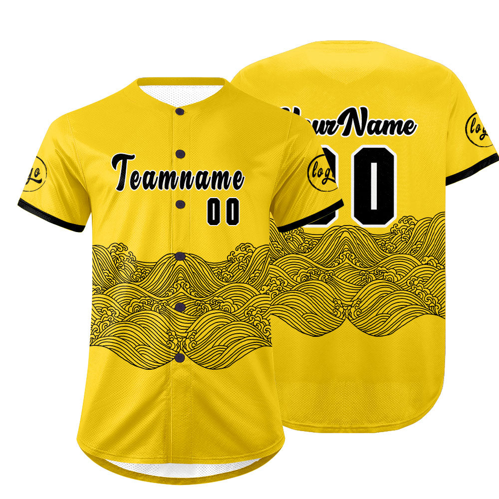 Custom Yellow Black Baseball Jersey Personalized Gradient Team Uniforms Shirt with Name Number