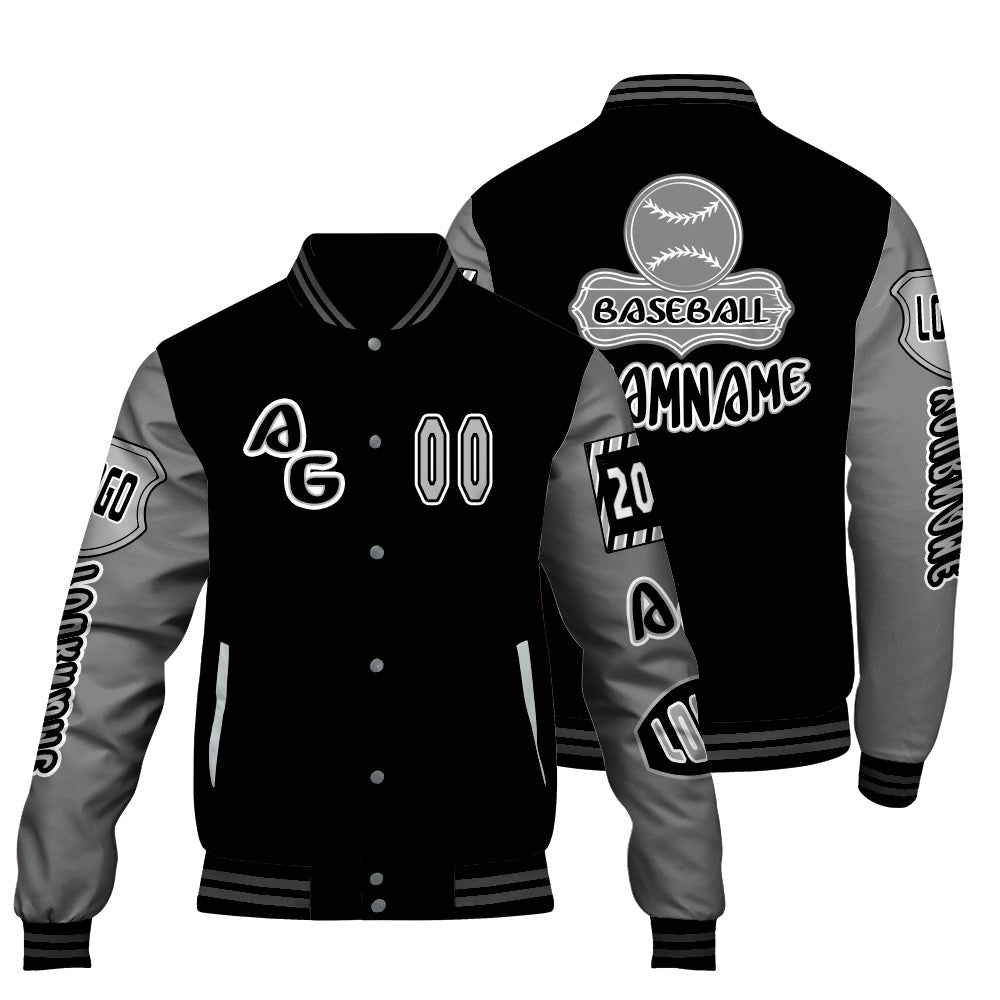 Custom Black Grey Letterman Varsity Jacket Personalized Embroidery Printing