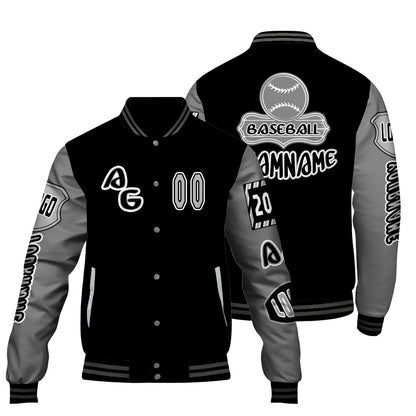 Custom Black Grey Letterman Varsity Jacket Personalized Embroidery Printing