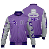 Custom Purple Grey Letterman Varsity Jacket Personalized Embroidery Printing