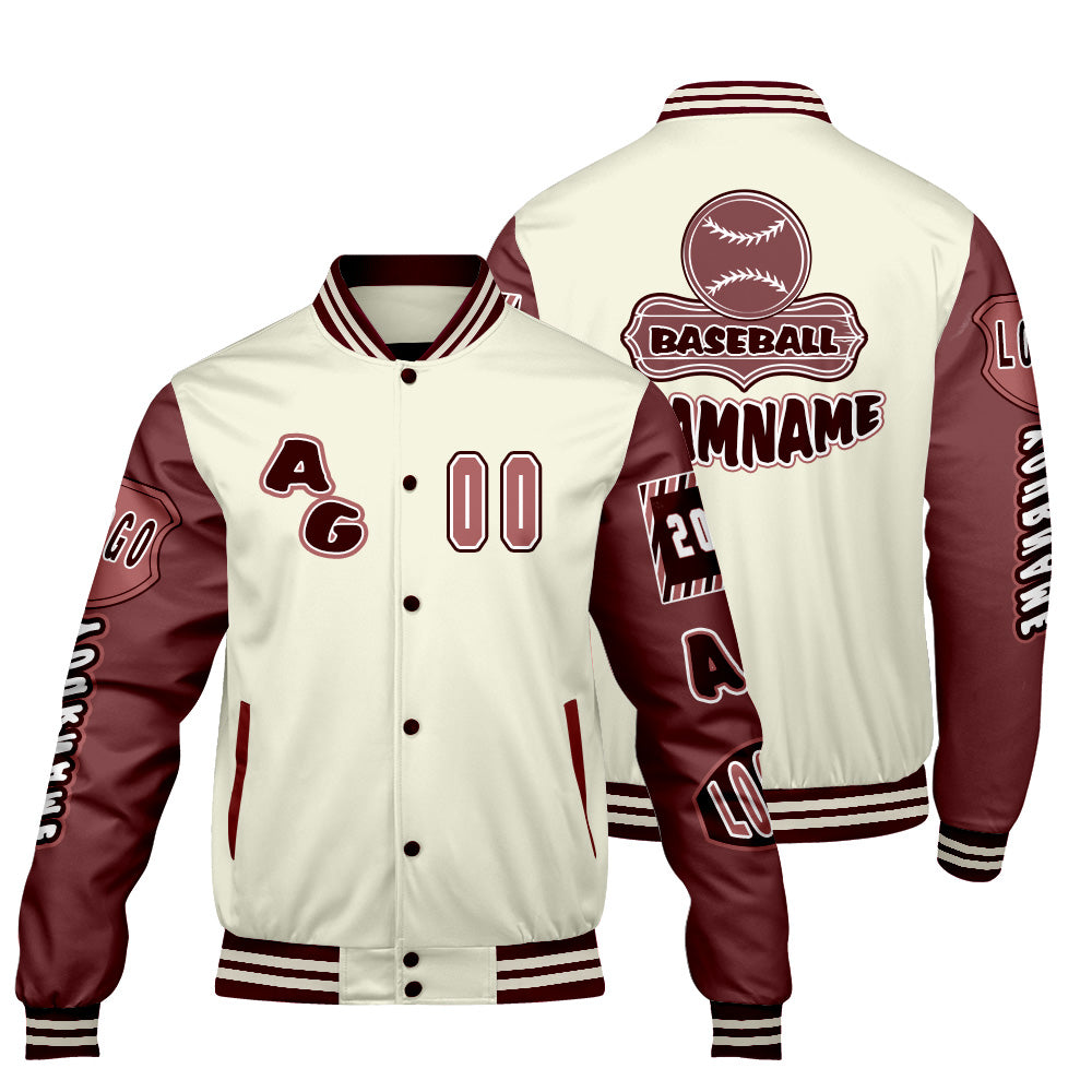 Custom White Red Letterman Varsity Jacket Personalized Embroidery Printing