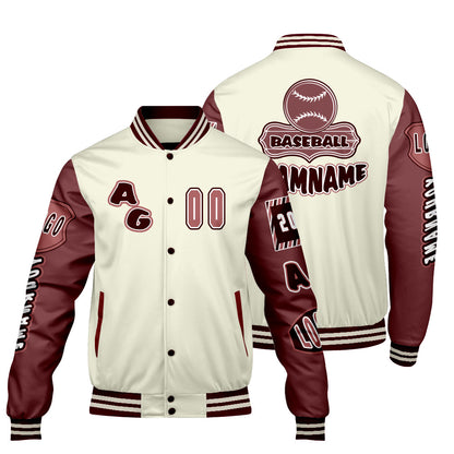 Custom White Red Letterman Varsity Jacket Personalized Embroidery Printing