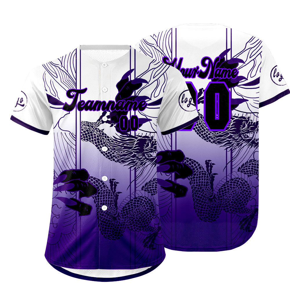 Custom White Purple Baseball Jersey Personalized Gradient Team Uniforms Shirt with Name Number