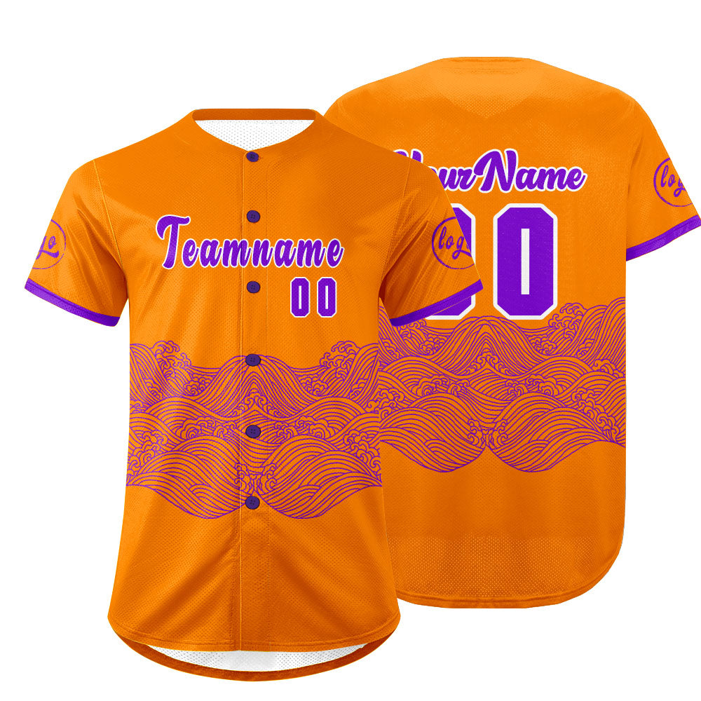 Custom Orange Purple Baseball Jersey Personalized Gradient Team Uniforms Shirt with Name Number