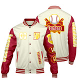 Custom White Red Letterman Varsity Jacket Personalized Embroidery Printing