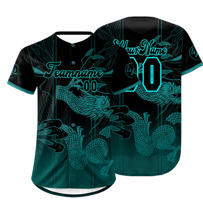Custom Black Cyan Baseball Jersey Personalized Gradient Team Uniforms Shirt with Name Number