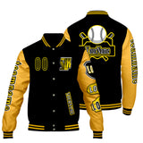 Custom Black Yellow Letterman Varsity Jacket Personalized Embroidery Printing