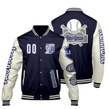 Custom Navy White Letterman Varsity Jacket Personalized Embroidery Printing