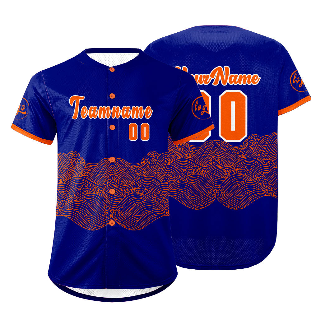 Custom Blue Orange Baseball Jersey Personalized Gradient Team Uniforms Shirt with Name Number