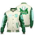 Custom White Green Letterman Varsity Jacket Personalized Embroidery Printing