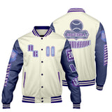 Custom Purple Blue Letterman Varsity Jacket Personalized Embroidery Printing