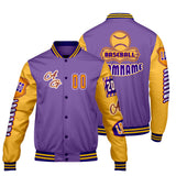 Custom Purple Yellow Letterman Varsity Jacket Personalized Embroidery Printing