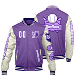 Custom Purple White Letterman Varsity Jacket Personalized Embroidery Printing