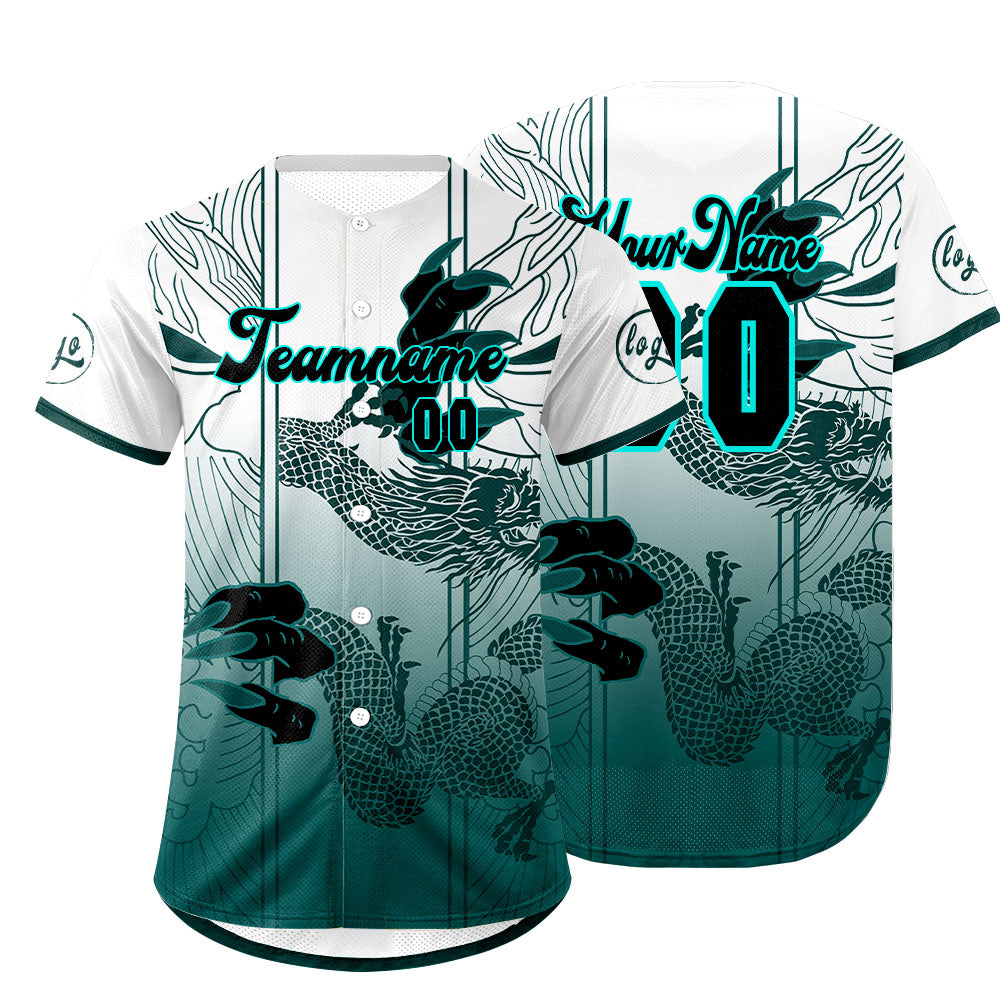 Custom White Cyan Baseball Jersey Personalized Gradient Team Uniforms Shirt with Name Number