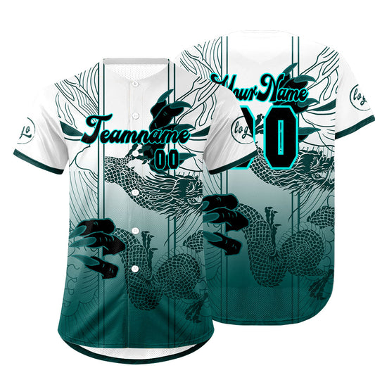 Custom White Cyan Baseball Jersey Personalized Gradient Team Uniforms Shirt with Name Number