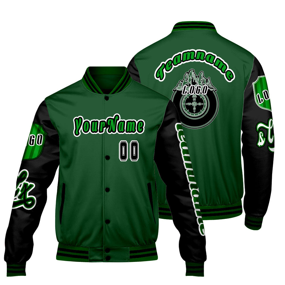 Custom Green Black Letterman Varsity Jacket Personalized Embroidery Printing