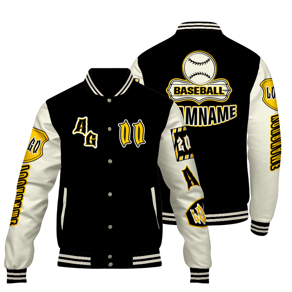 Custom Black Yellow Letterman Varsity Jacket Personalized Embroidery Printing