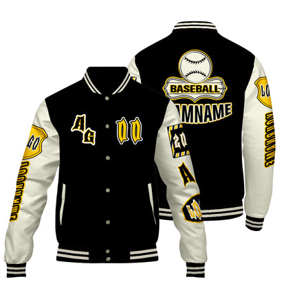 Custom Black Yellow Letterman Varsity Jacket Personalized Embroidery Printing