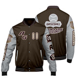 Custom Brown Grey Letterman Varsity Jacket Personalized Embroidery Printing