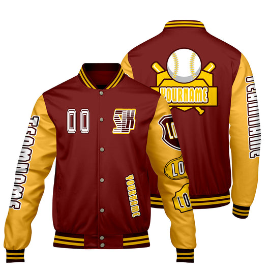 Custom Red Yellow Letterman Varsity Jacket Personalized Embroidery Printing
