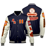 Custom Navy Orange Letterman Varsity Jacket Personalized Embroidery Printing