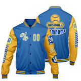 Custom Blue Yellow Letterman Varsity Jacket Personalized Embroidery Printing