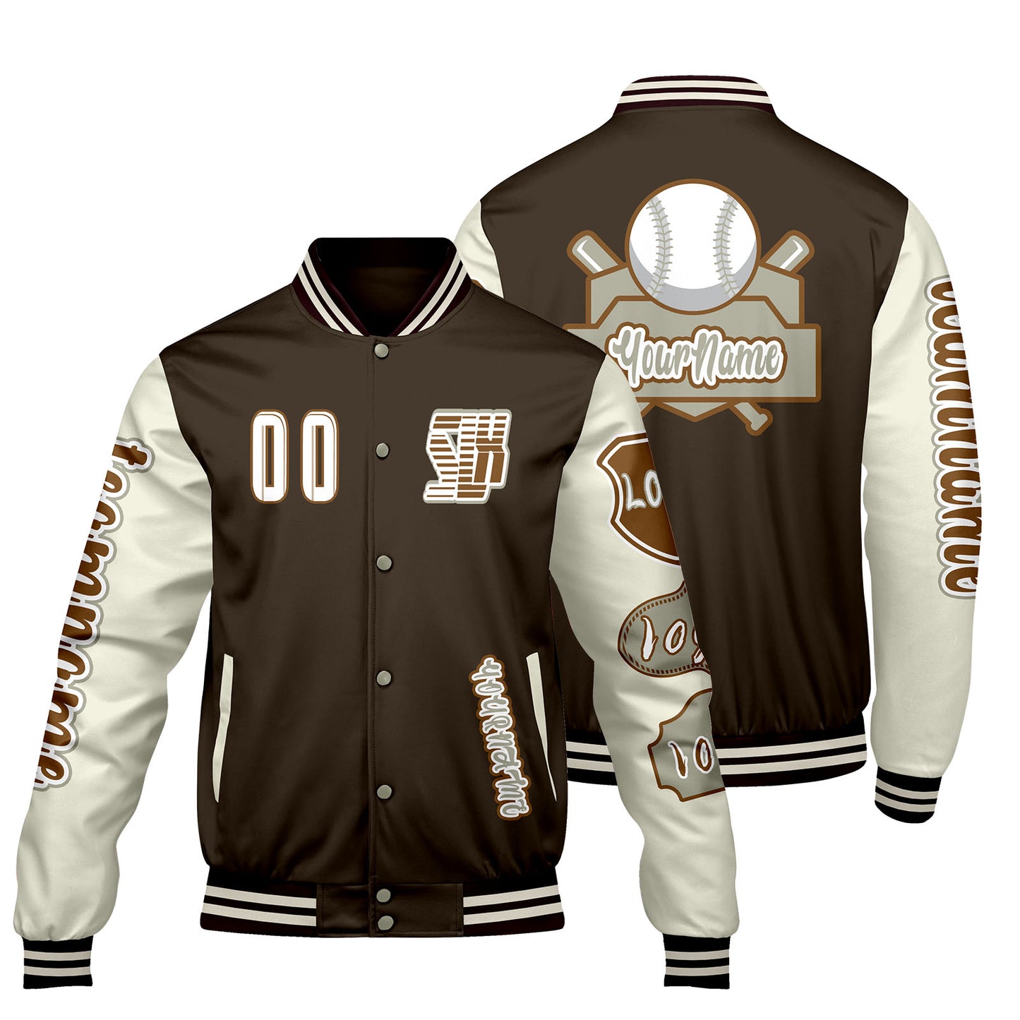 Custom Brown White Letterman Varsity Jacket Personalized Embroidery Printing
